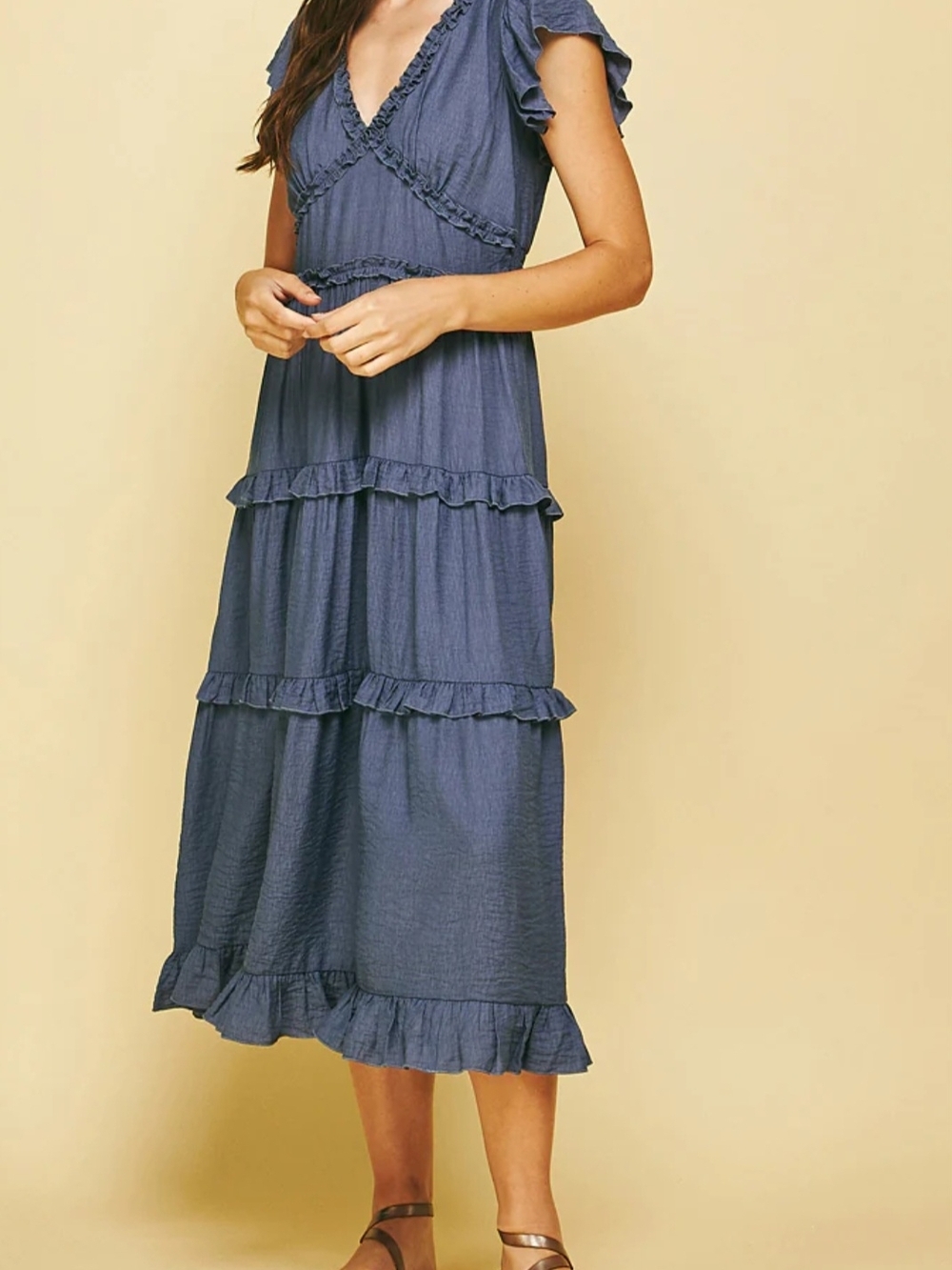 Blue Ruffle Tiered Midi Dress - Women's